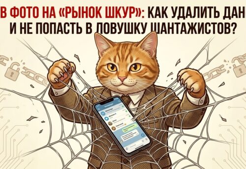 кот разрывает паутину с телефоном, получившим угрозу о сливе фото на рынок шкур
