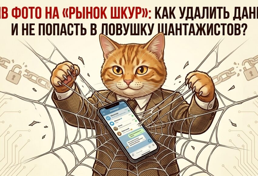 кот разрывает паутину с телефоном, получившим угрозу о сливе фото на рынок шкур